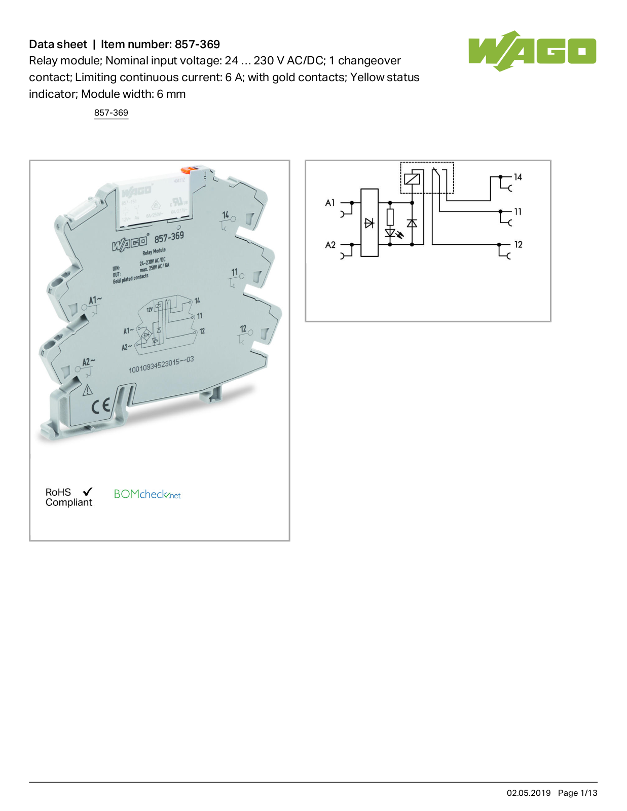 Wago 857-369 Data Sheet