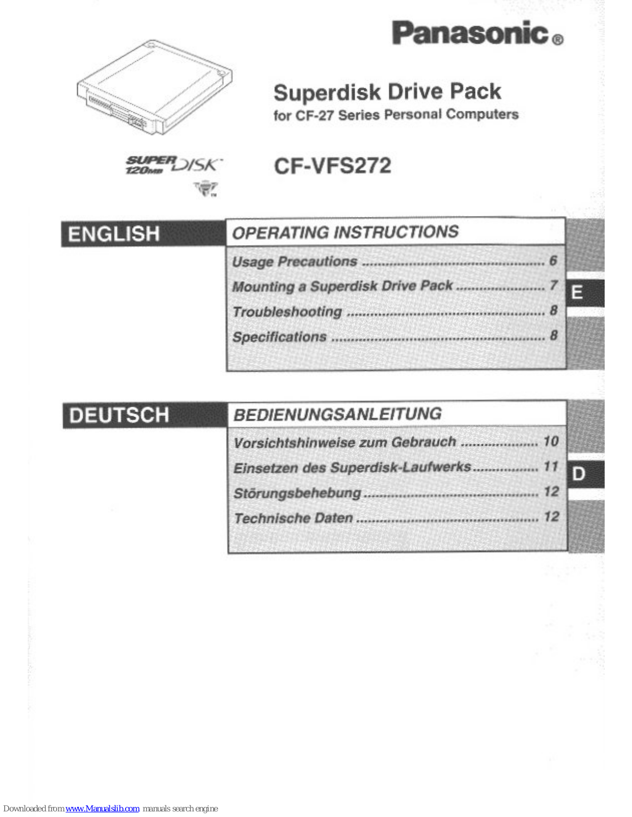 Panasonic CF-VFS272 Operating Instructions Manual