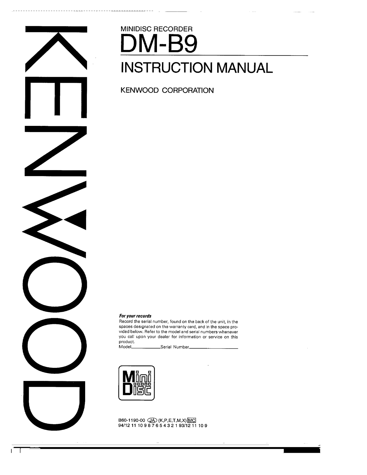 Kenwood DM-B9 Owner's Manual