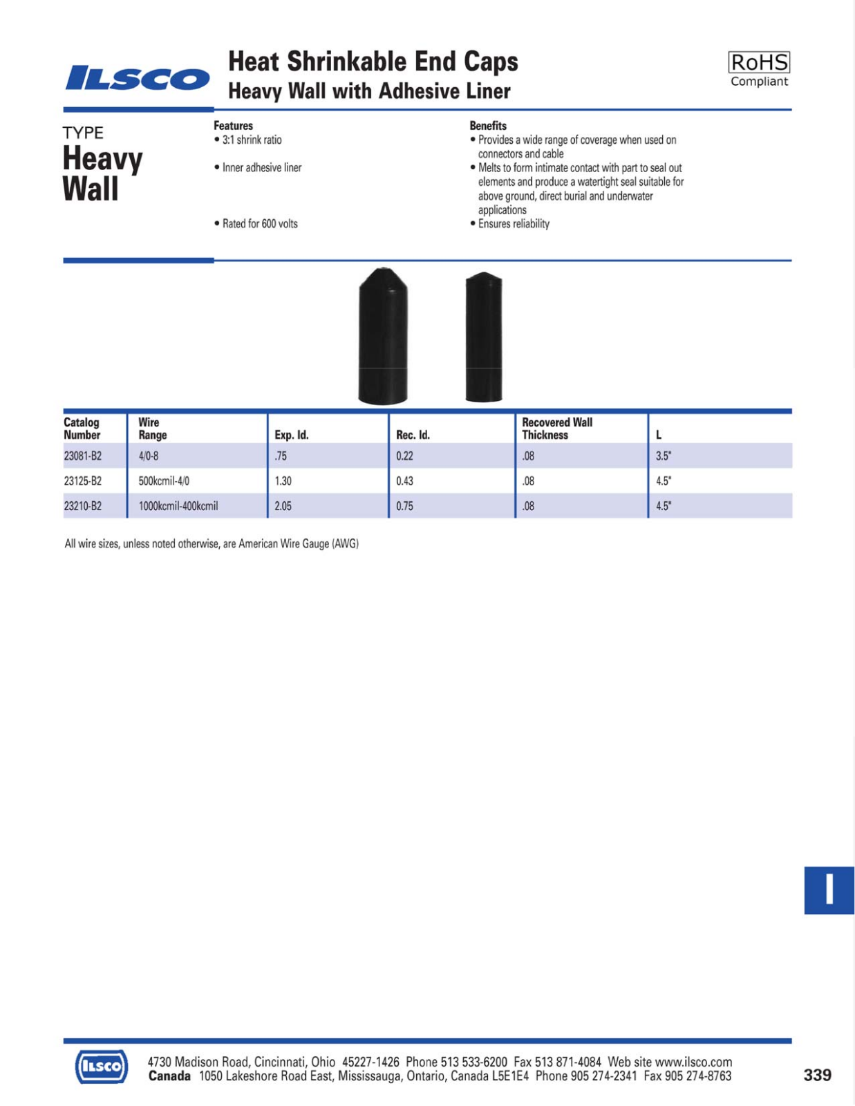 Ilsco Heat Shrinkable End Caps Catalog Page