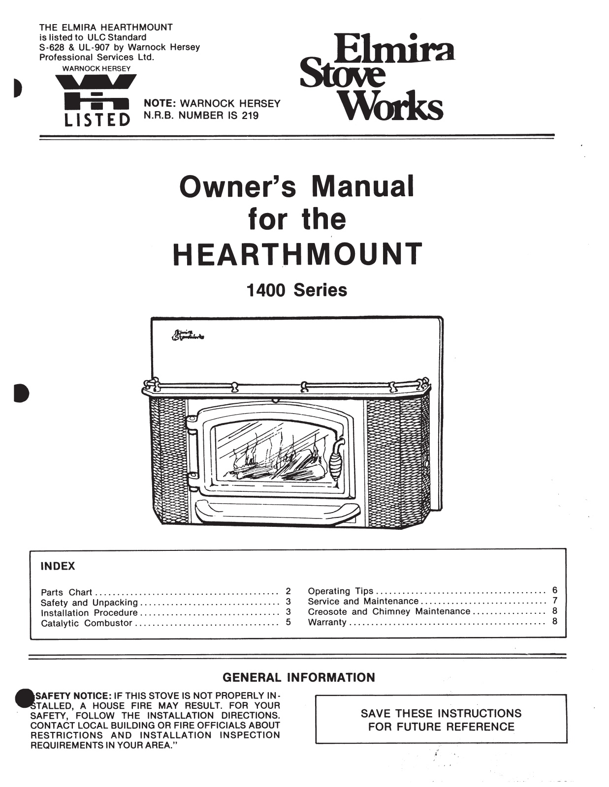 Elmira Stove Works HEARTHMOUNT 1400 User Manual