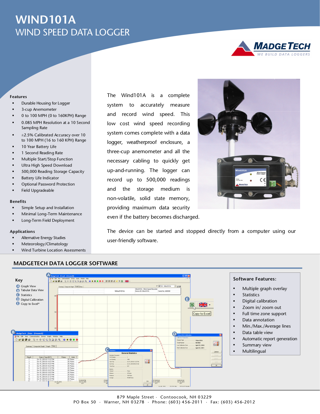 MadgeTech Wind101A Specifications