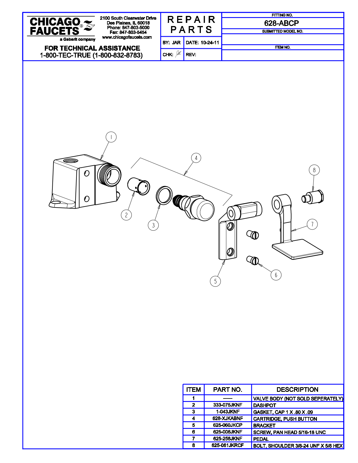 Chicago Faucet 628-AB Parts List