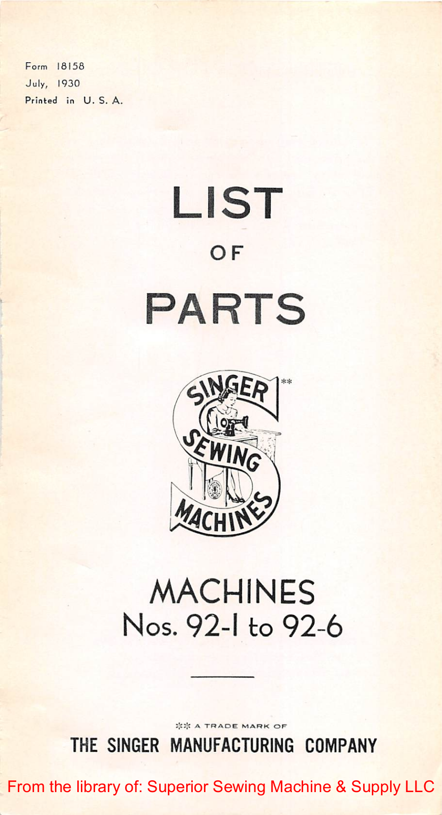 Singer 92-1, 92-2, 92-3, 92-4, 92-5 User Manual - ManualMachine.com