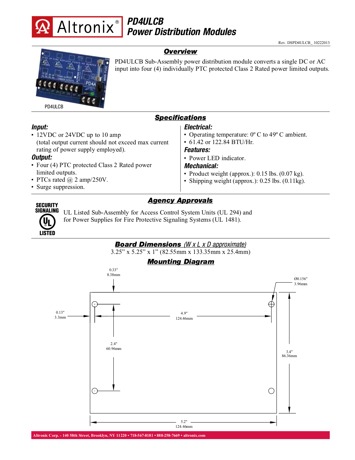 Altronix PD4ULCB Data Sheet