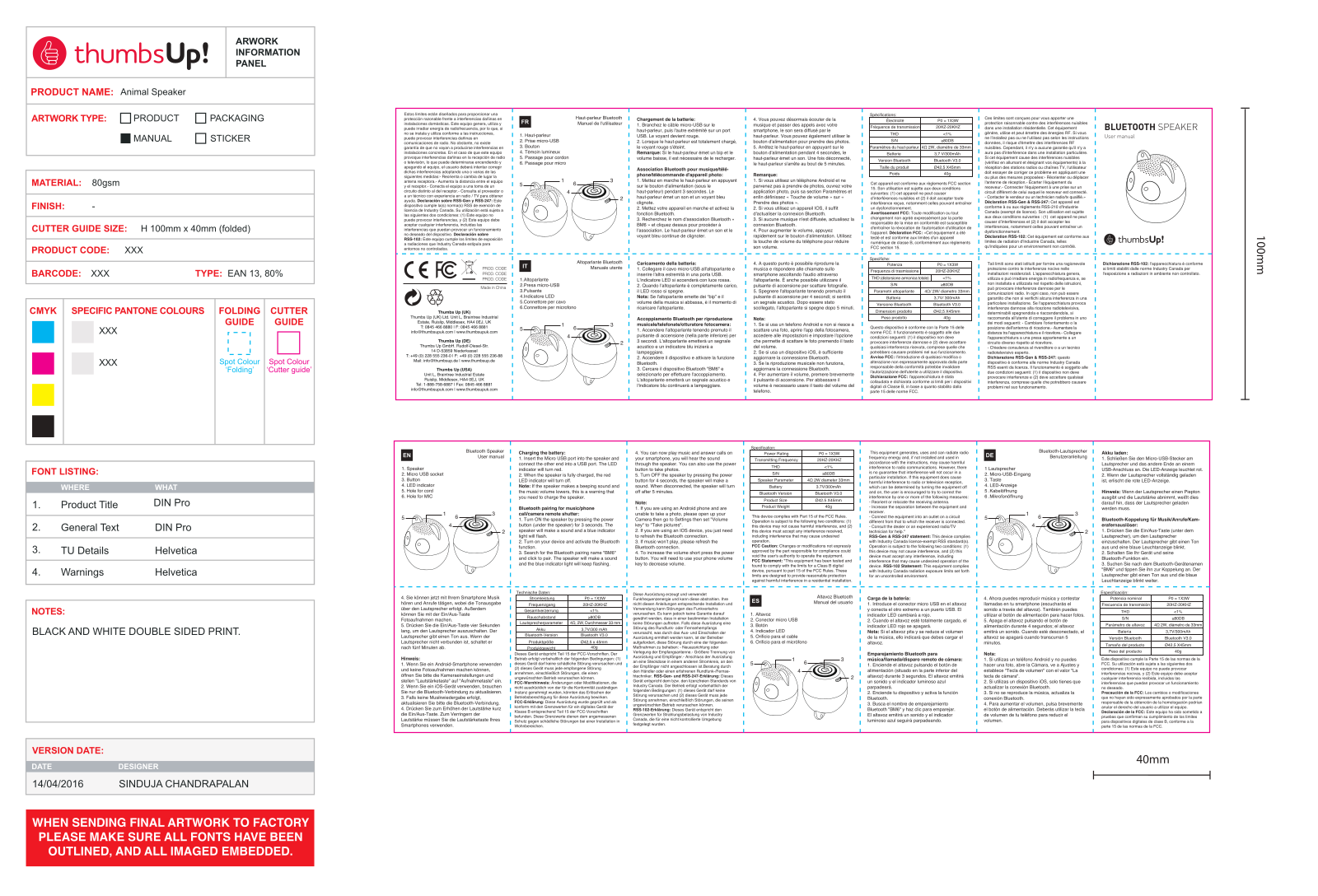 THUMBS UP BTSPEAKERS Users Manual