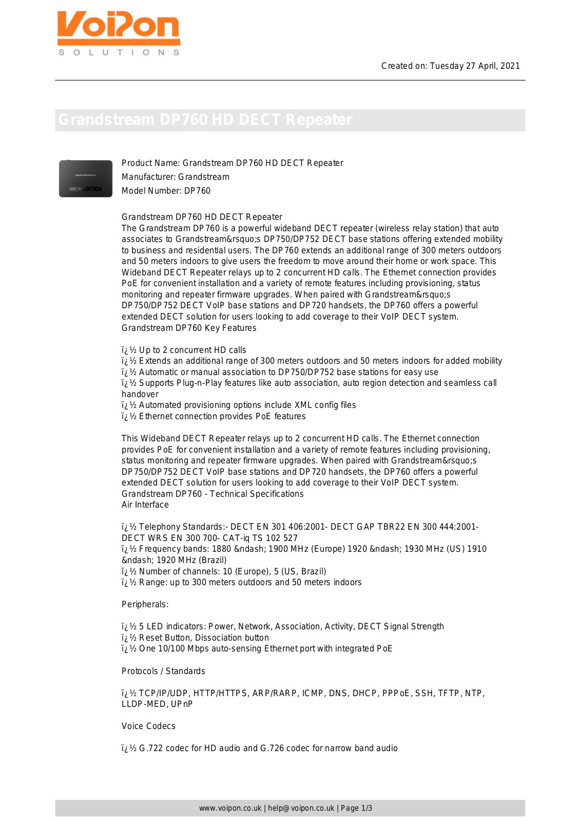 Grandstream DP760 Datasheet