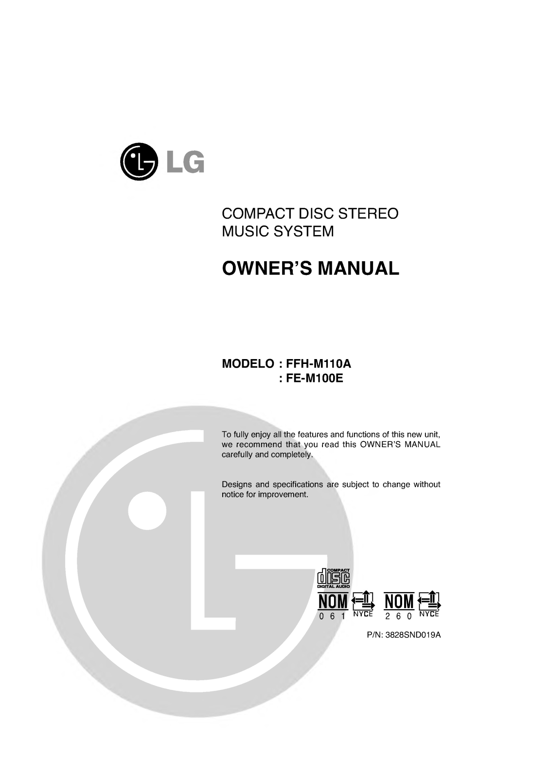LG FFH-M100A, FE-M100E Manual