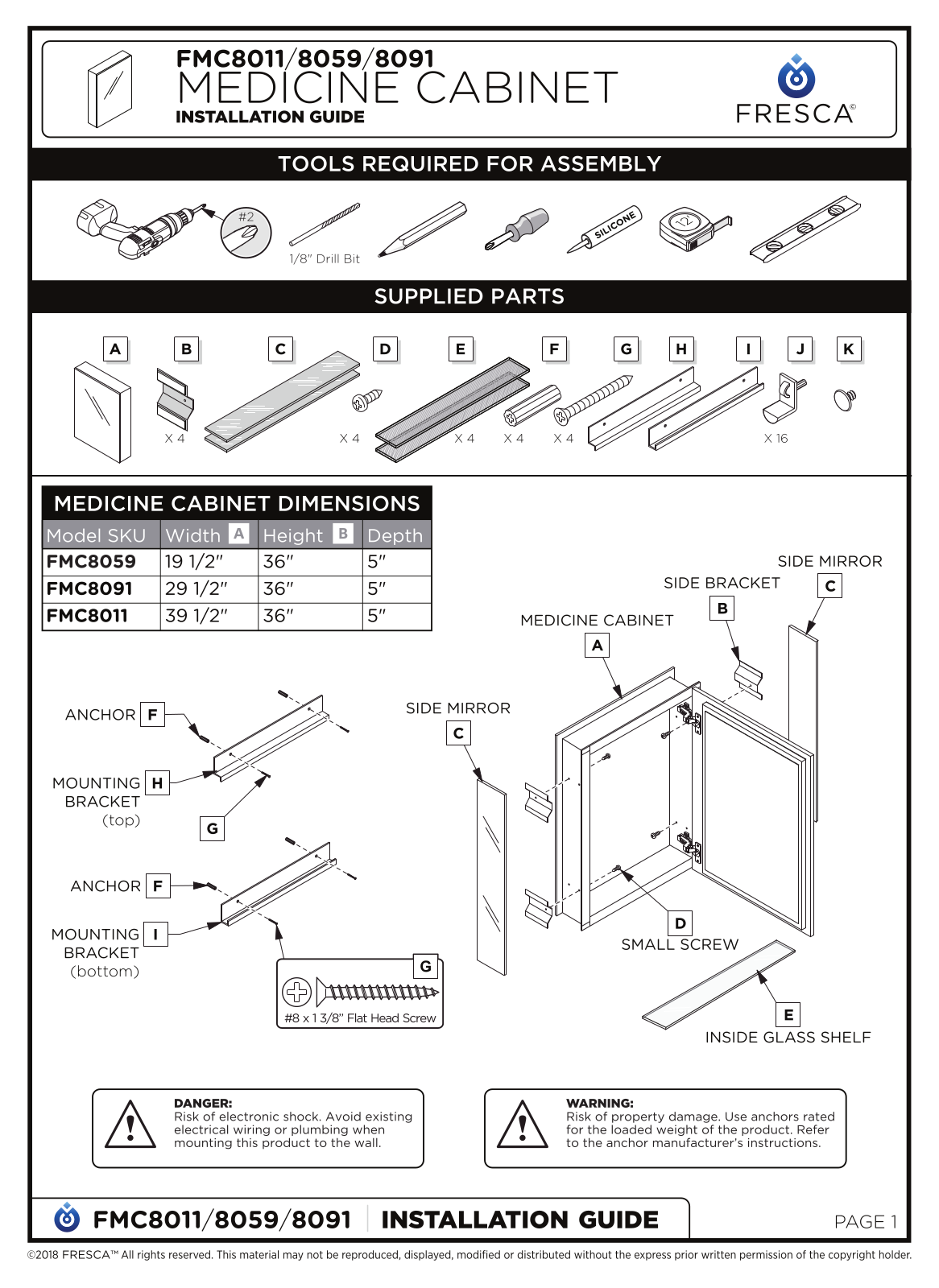 Fresca FMC8091, FMC8059, FMC8011 Installation Manual