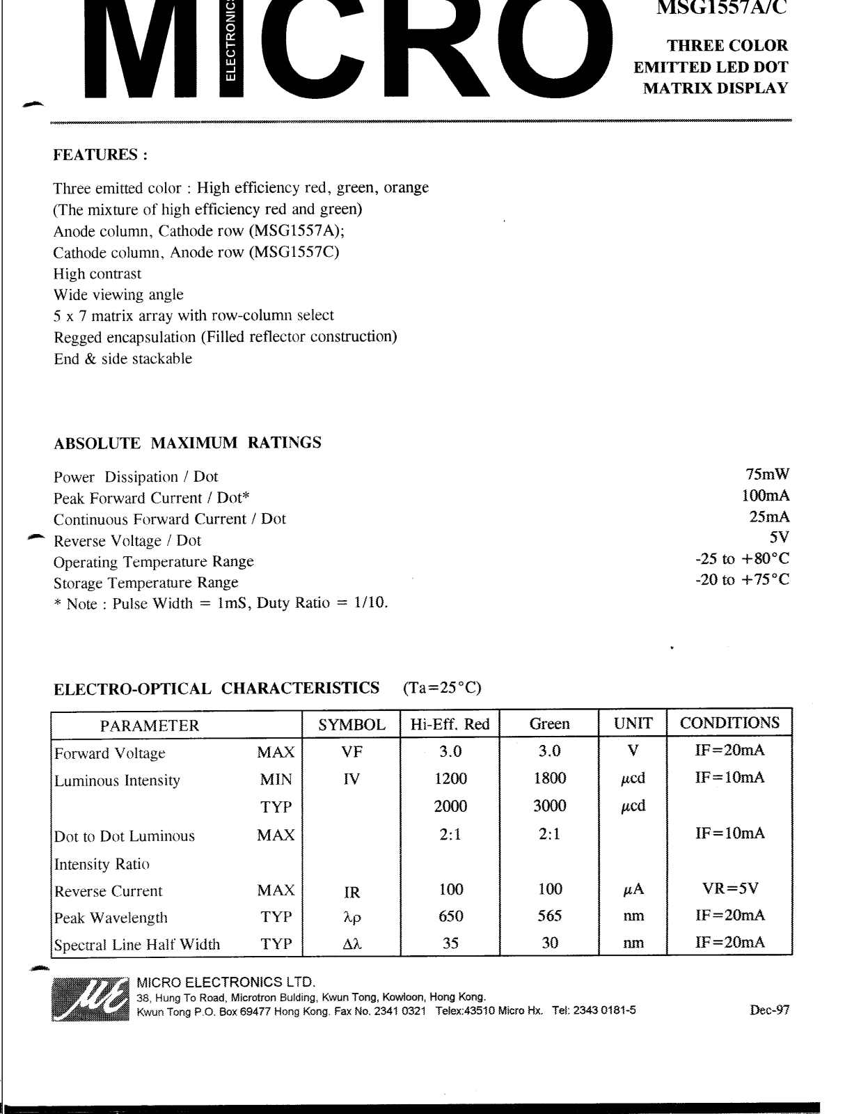 MICRO MSG1557C, MSG1557A Datasheet