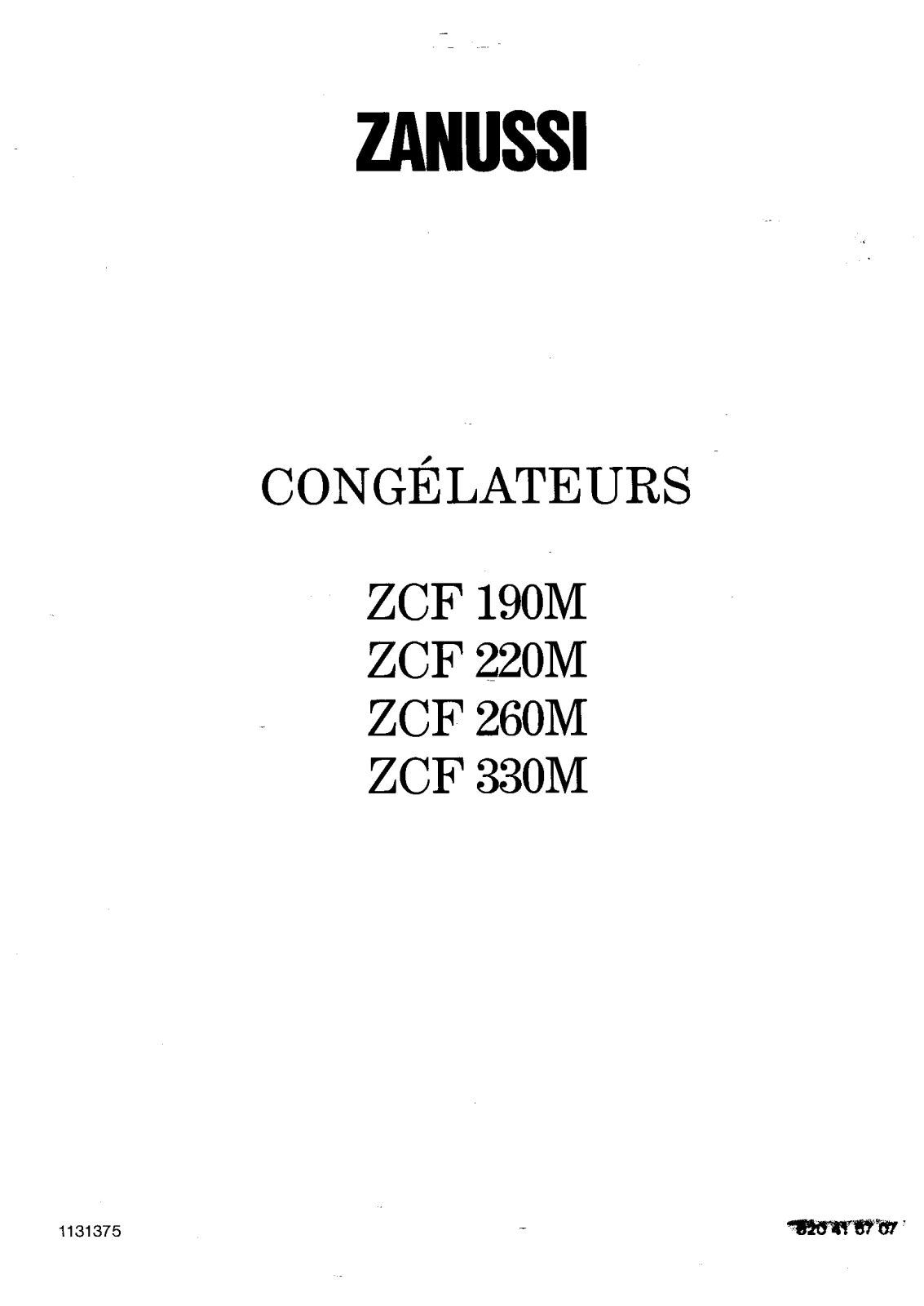 Zanussi ZCF330M, ZCF260M, ZCF220M, ZCF190M User Manual