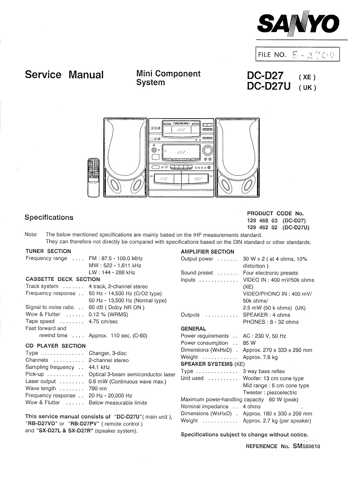 Sanyo DCD-27-U, DCD-27 Service manual
