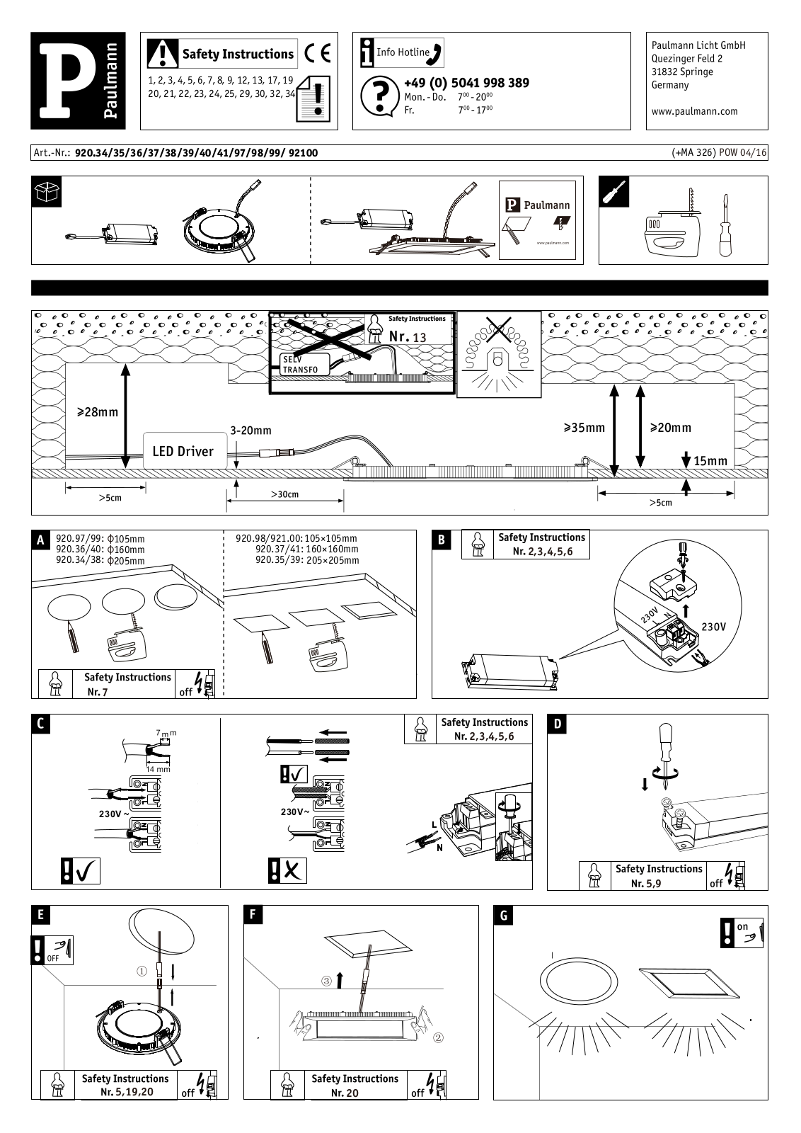 Paulmann 920.36 operation manual