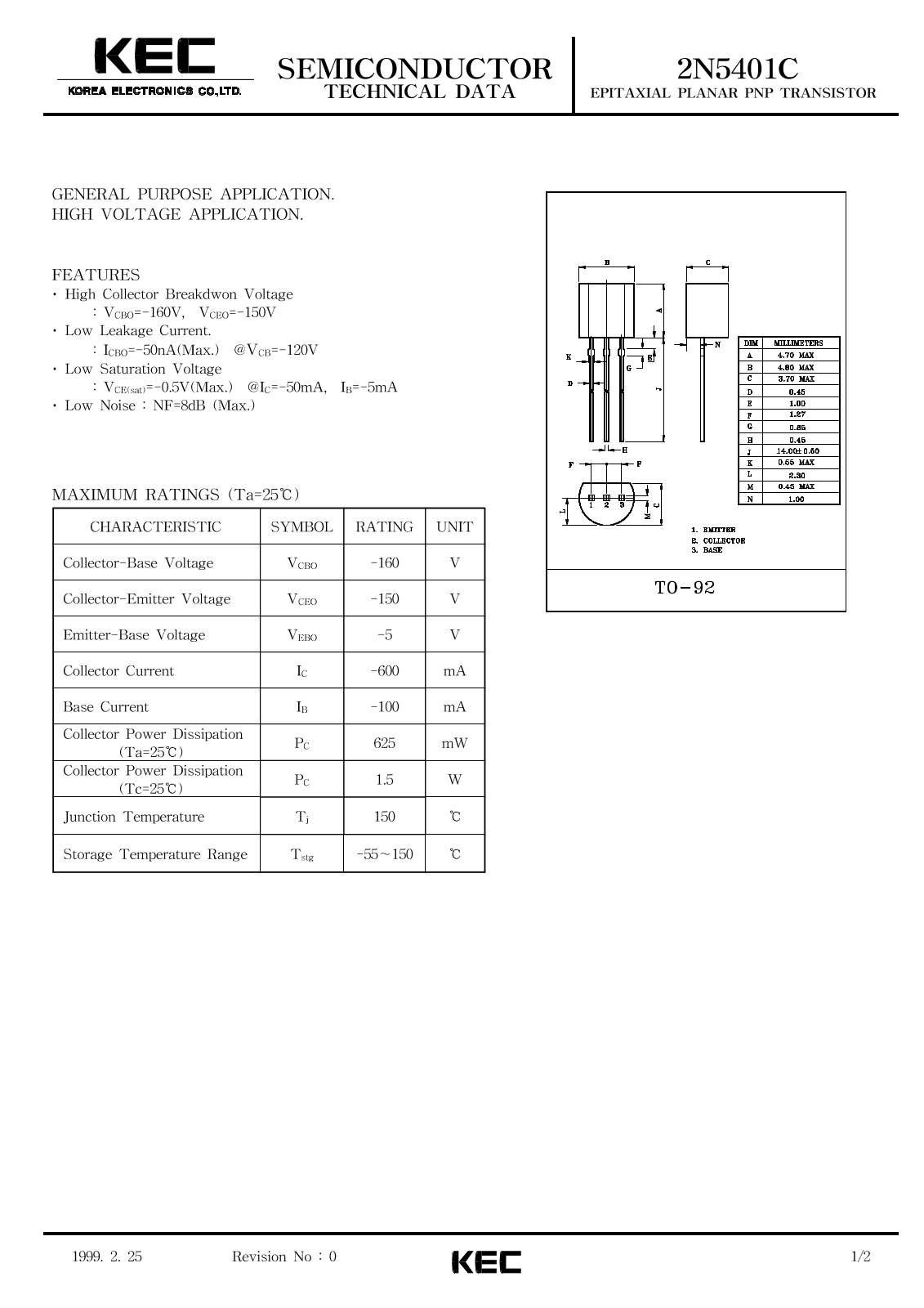 Korea Electronics Co  Ltd 2N5401C Datasheet