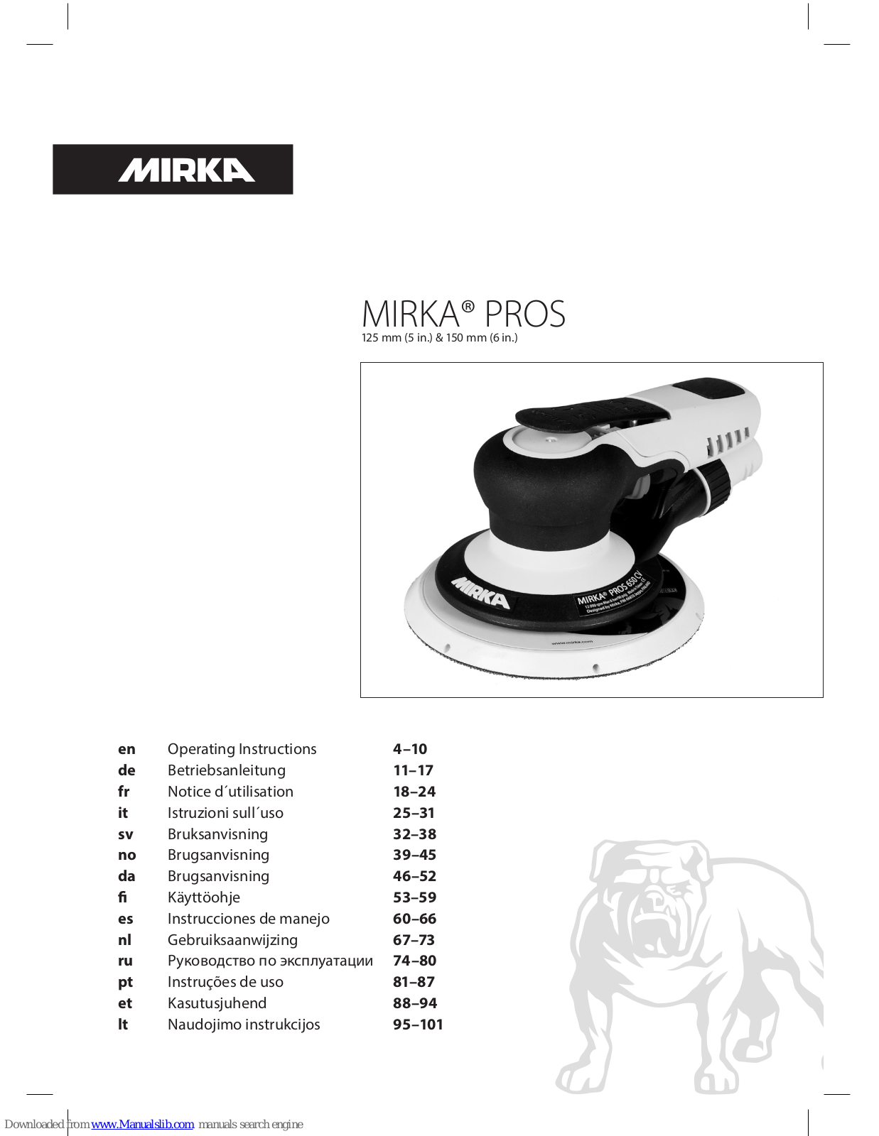 MIRKA PROS Operating Instructions Manual - ManualMachine.com