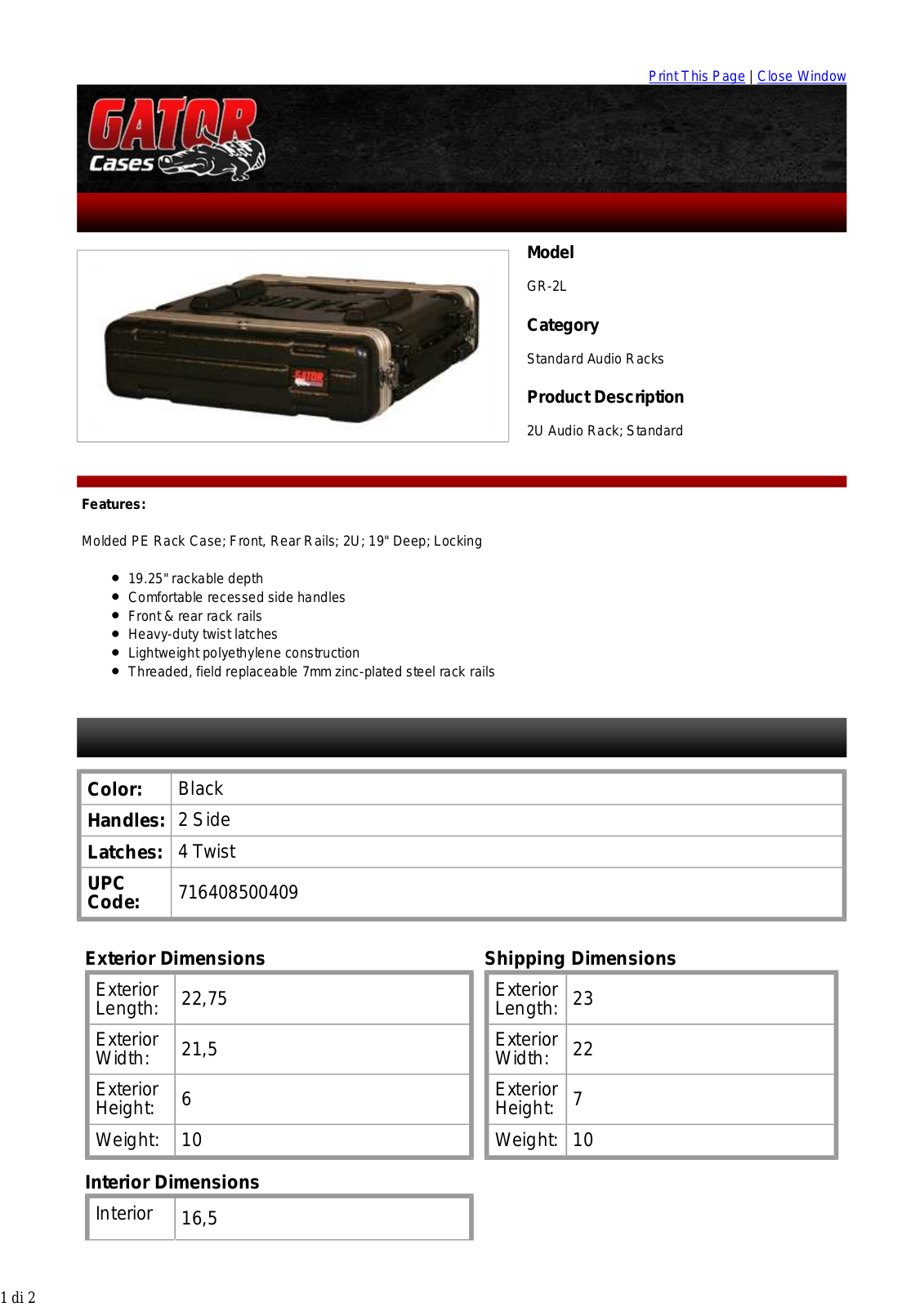 Gator GR-2L User manual