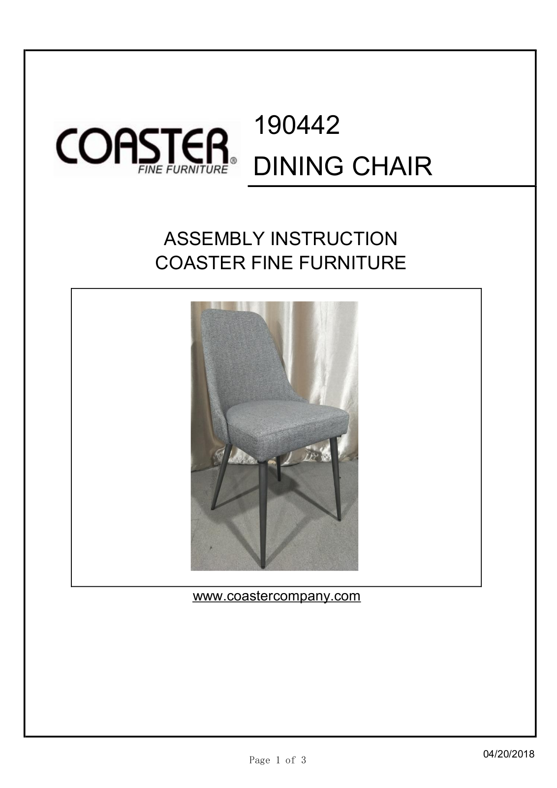 Coaster 190442 Assembly Guide