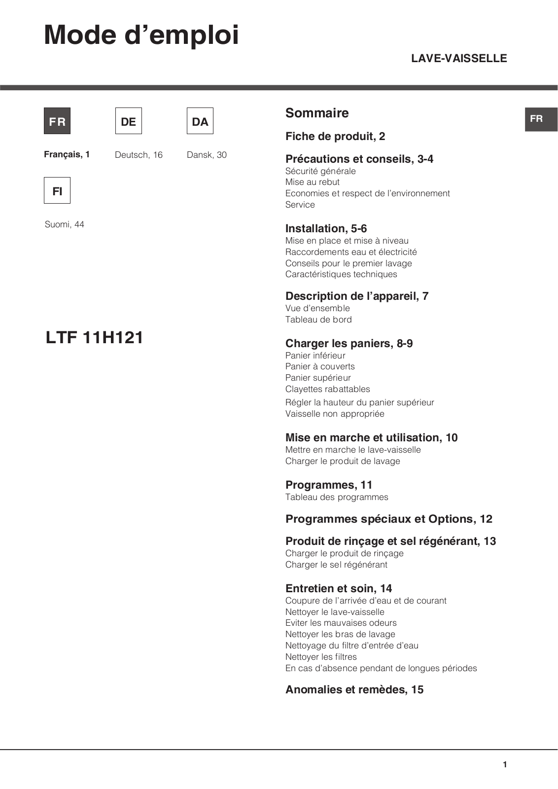 Hotpoint Ariston LTF 11H121 EU User Manual