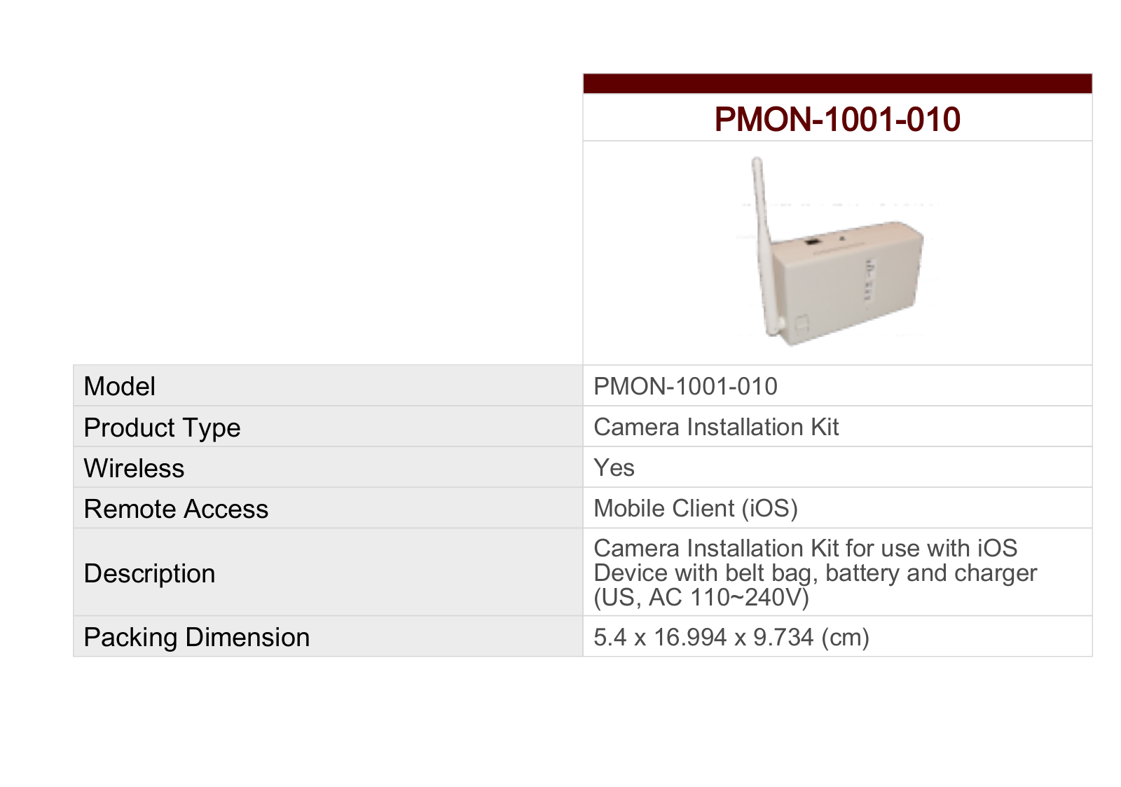 ACTi PMON-1001-010 Specsheet