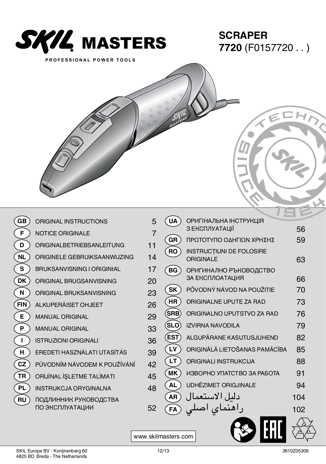 SKIL Masters 7720 ORIGINAL INSTRUCTIONS