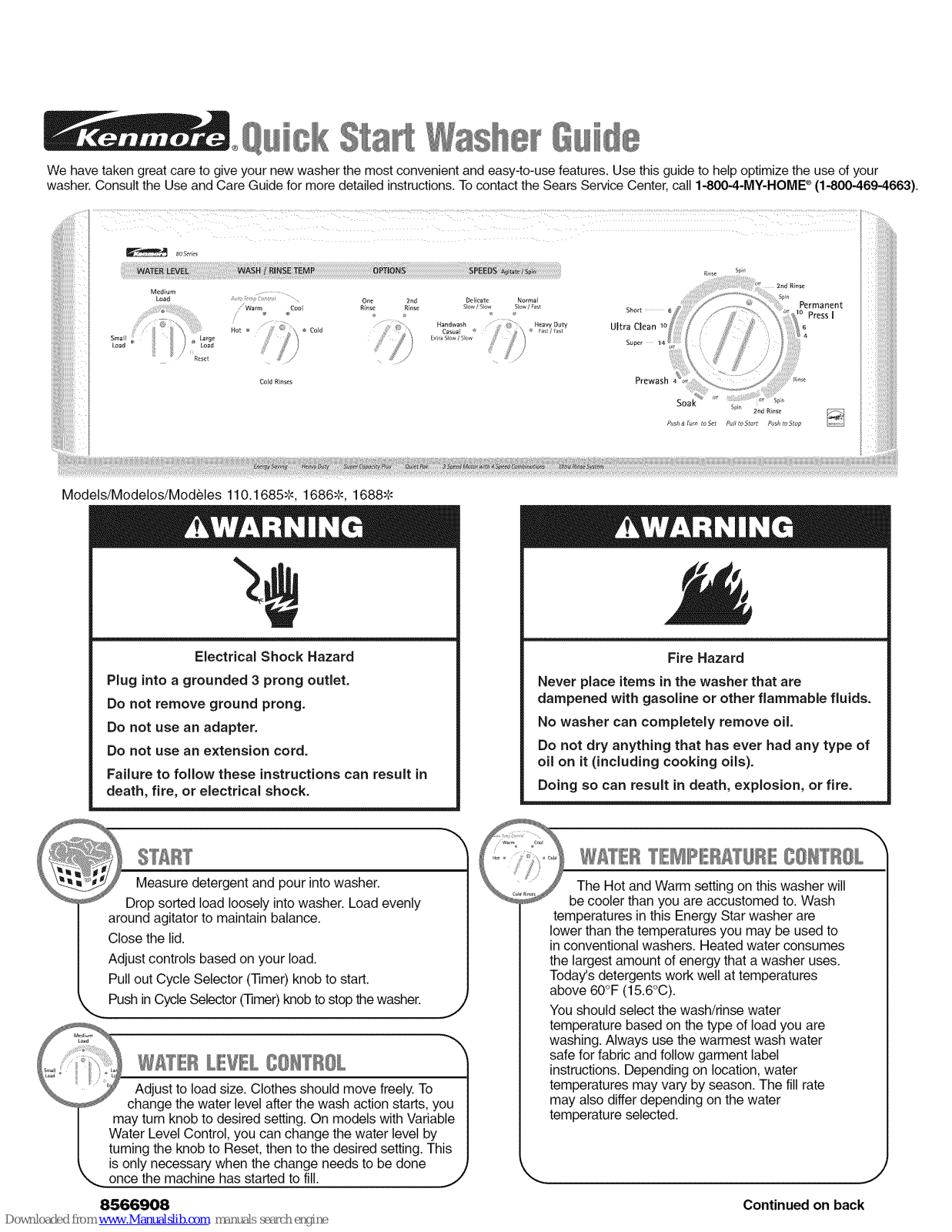 Kenmore 110.1685, 1686, 1688, 110.1686, 110.1688 Quick Manual - ManualMachine.com