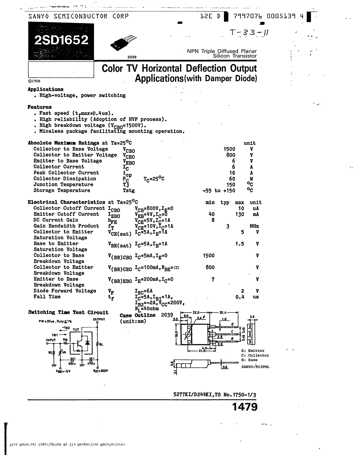 Sanyo 2sd1652 Datasheet - ManualMachine.com