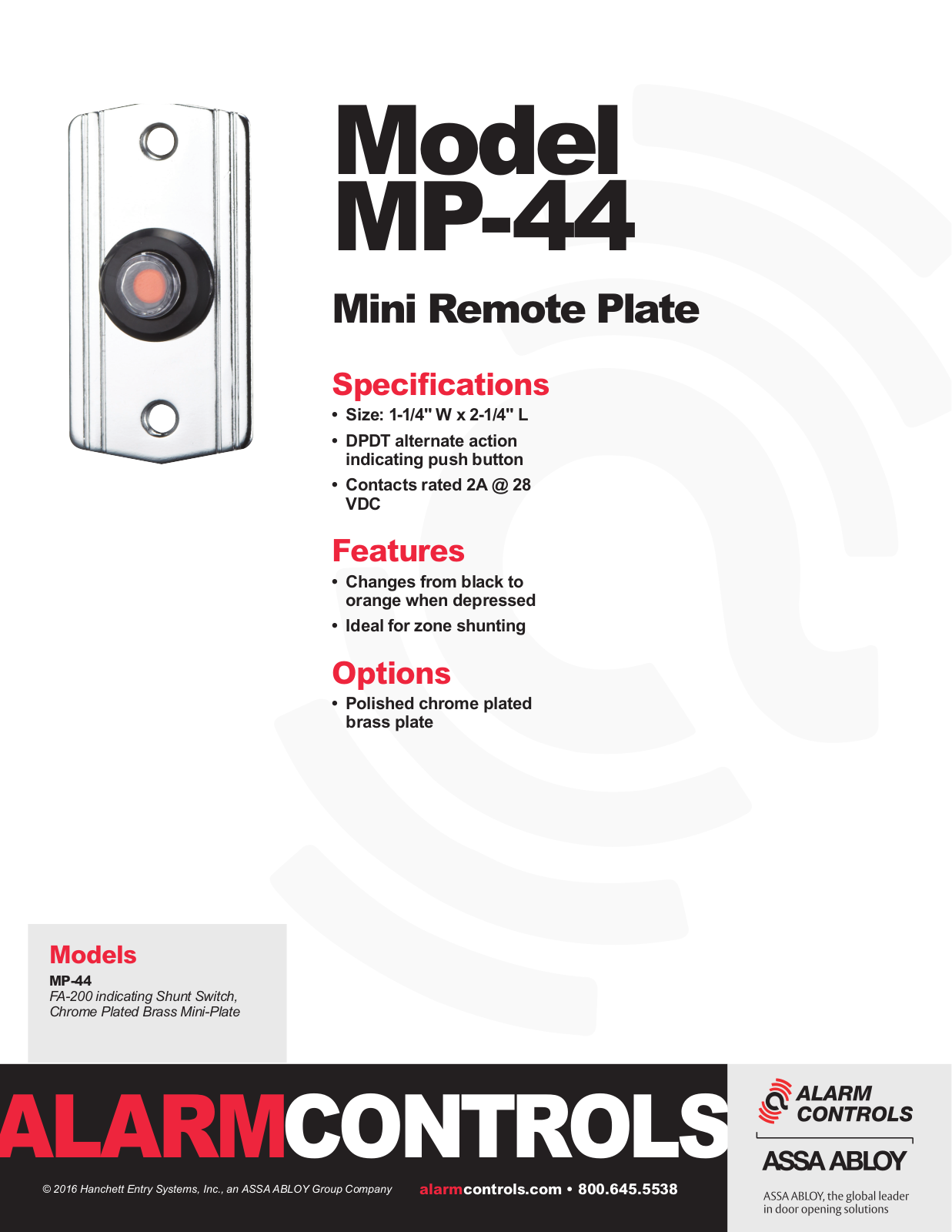 Alarm Controls MP-44 Specsheet