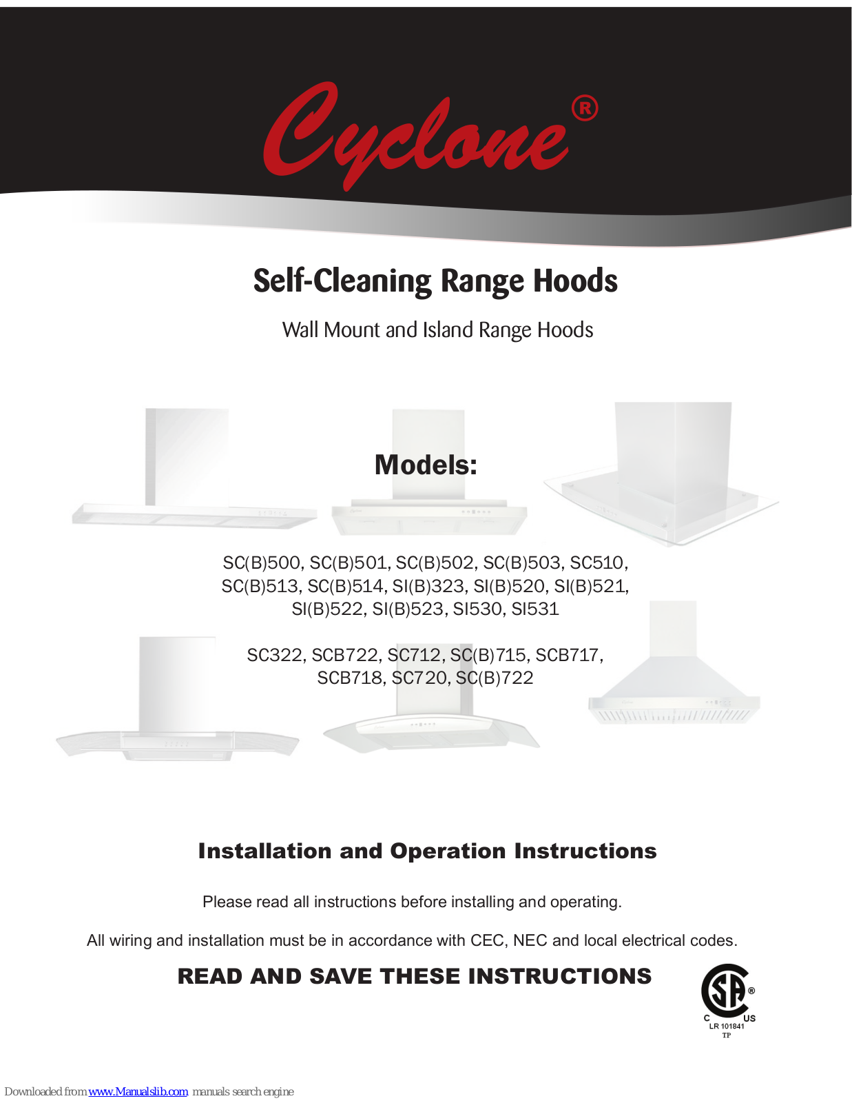 CyClone SC510, SC707, SC717, SC718, SC727 Installation And Operation Instructions Manual