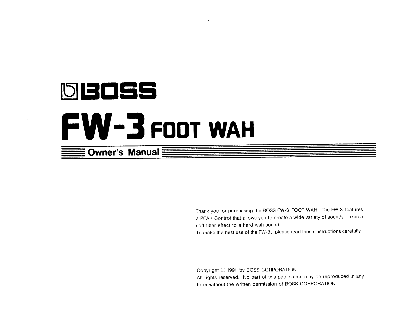 Roland Corporation FW-3 Owner's Manual