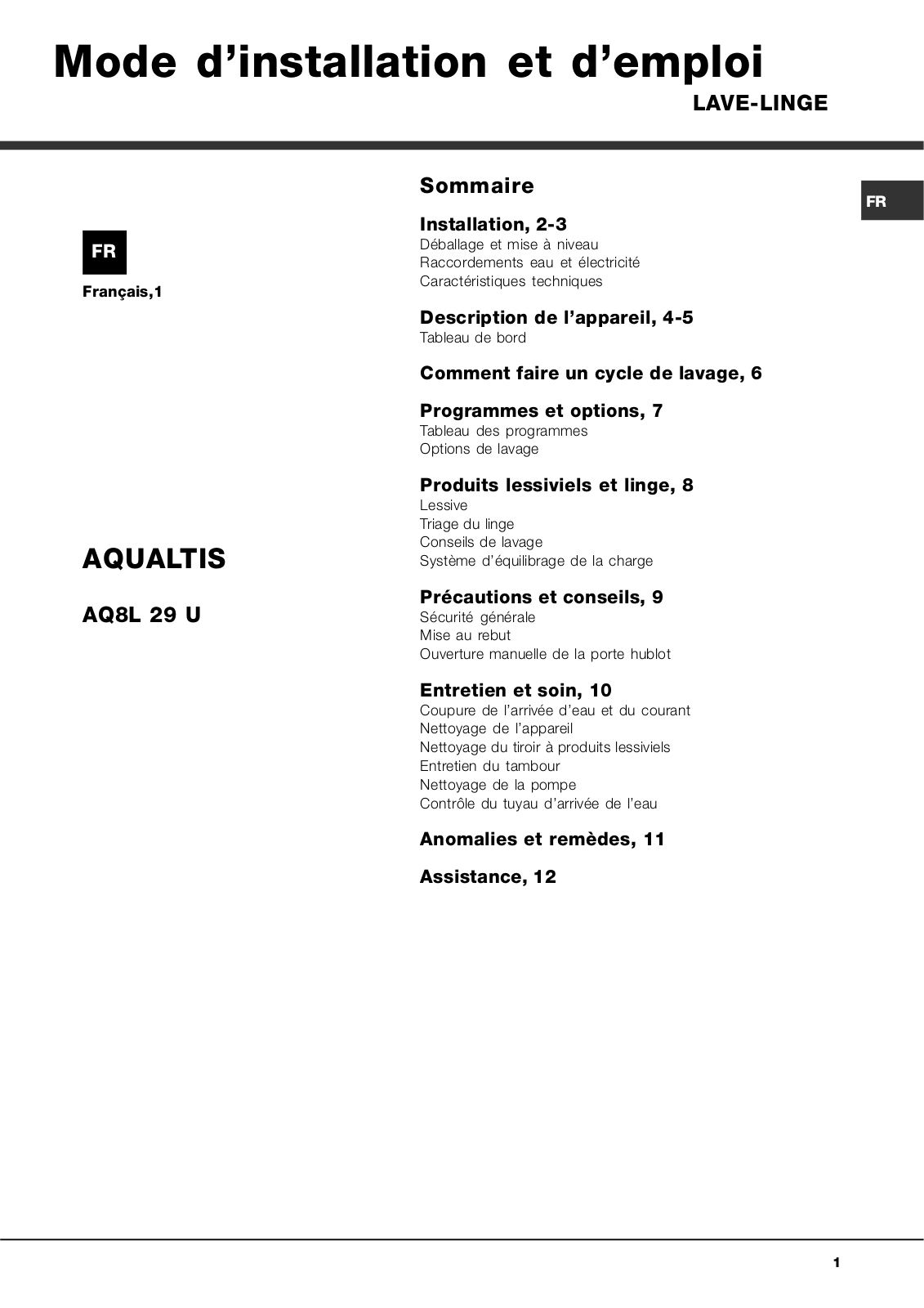 HOTPOINT AQ8L29U User Manual