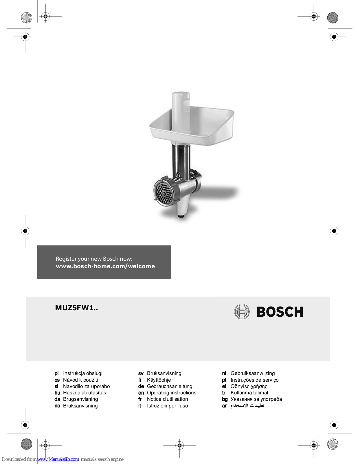 Bosch MUZ5FW1 Vleesmolen User manual