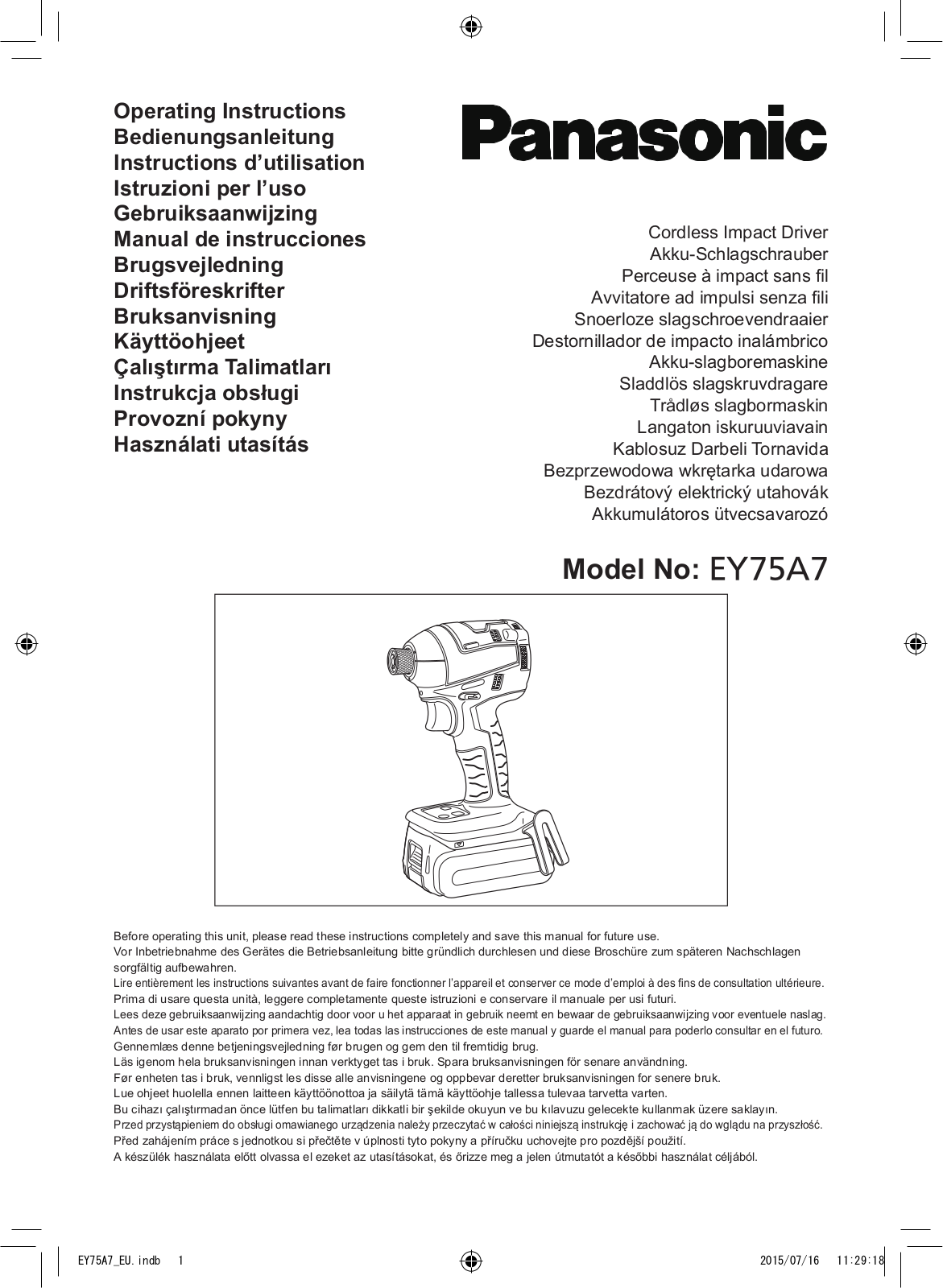 PANASONIC EY75A7 User Manual