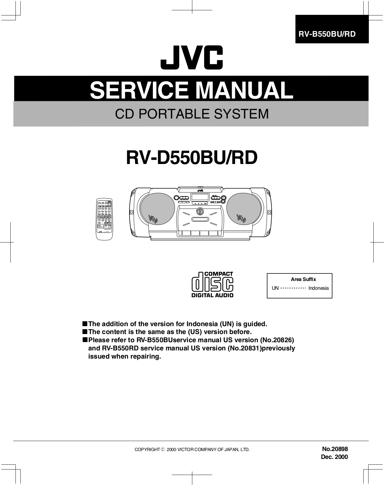 JVC RV-B550BU, RV-B550RD Service Manual