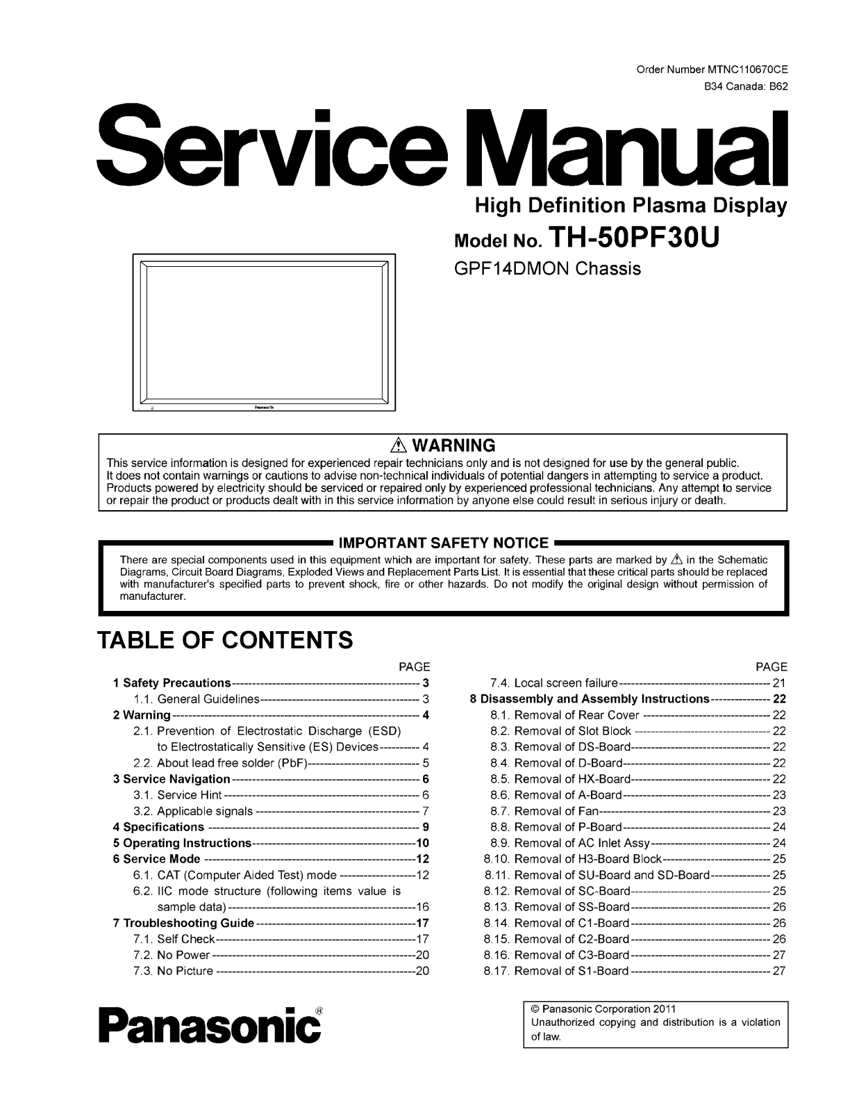 Panasonic TH-50PF30U Schematic