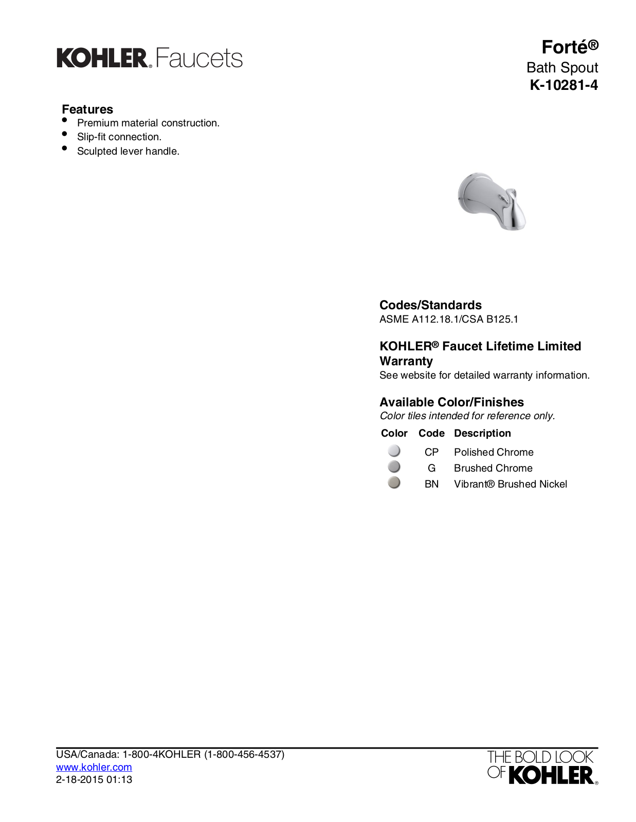 Kohler KOH5159 Specifications - ManualMachine.com