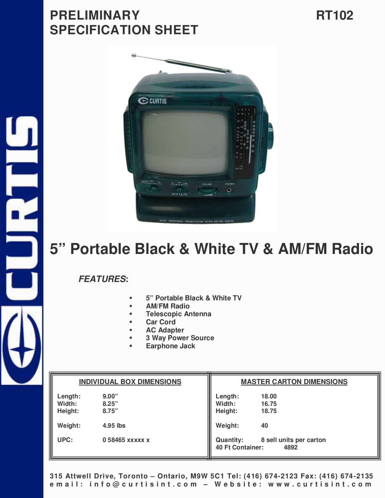 Curtis RT102 User Manual