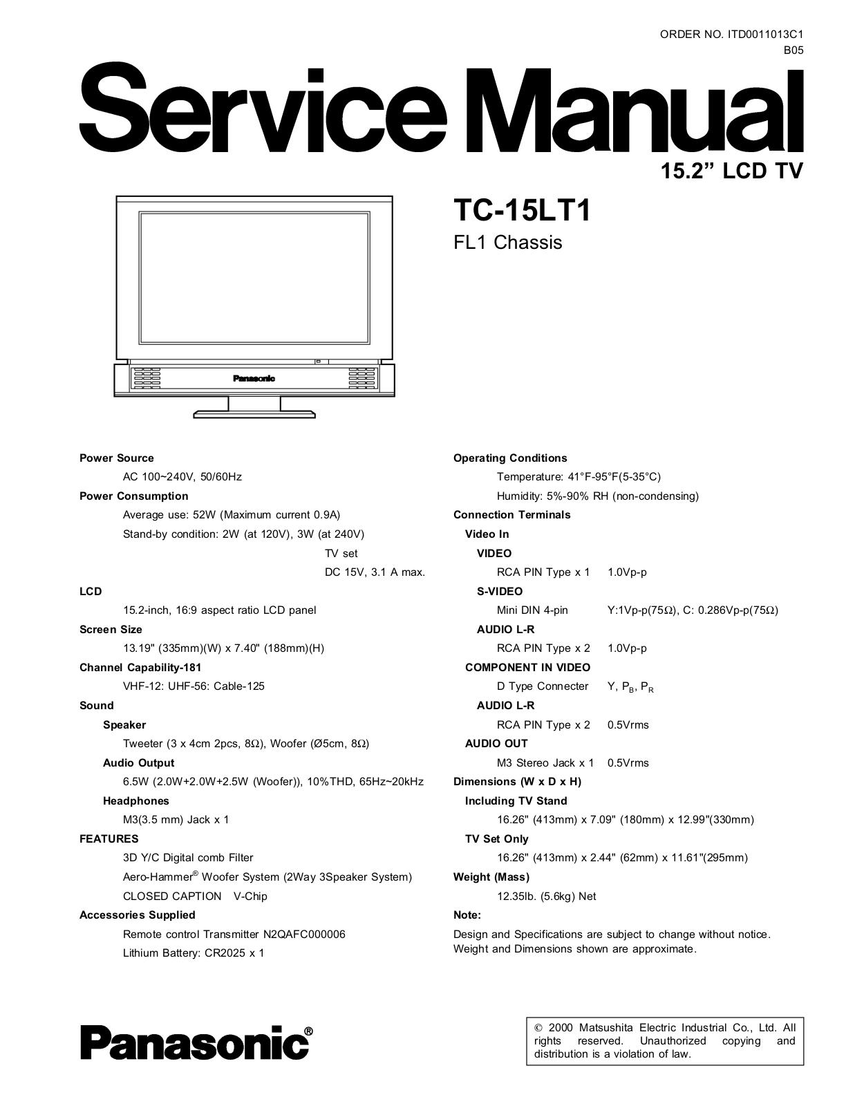 Panasonic FL1 TC-15LT1 Service Manual