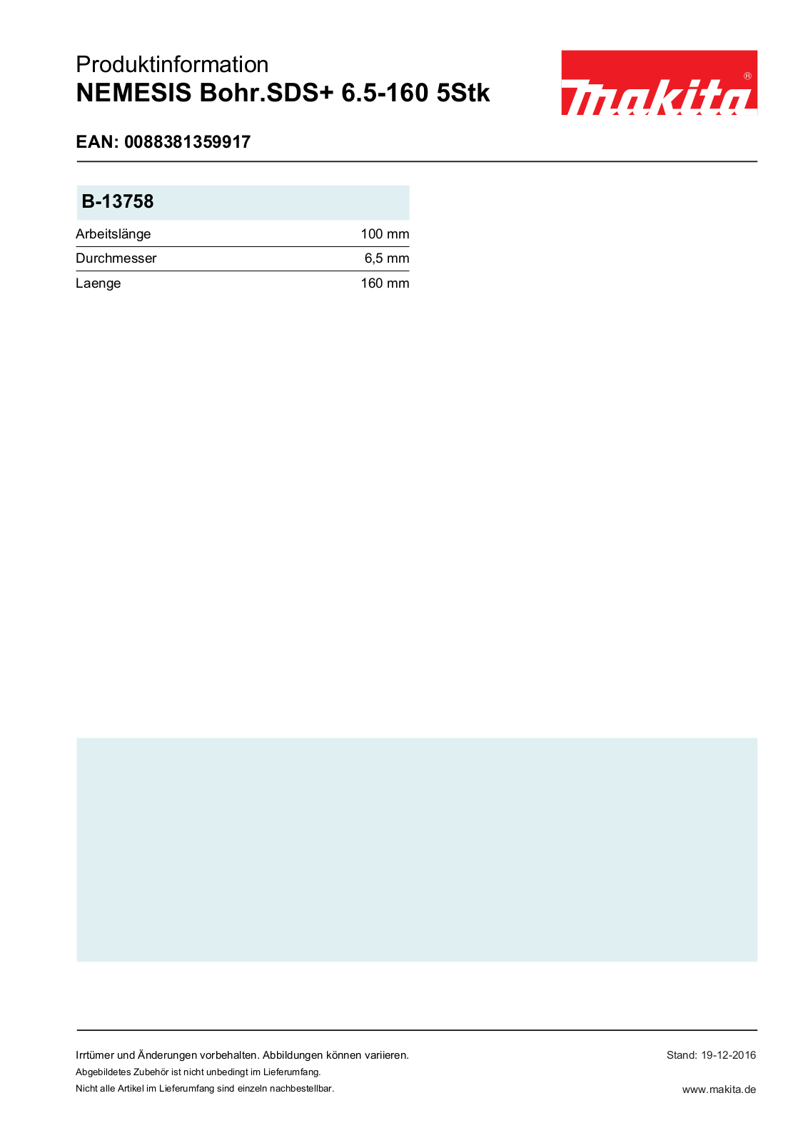 Makita B-13758 Technical data