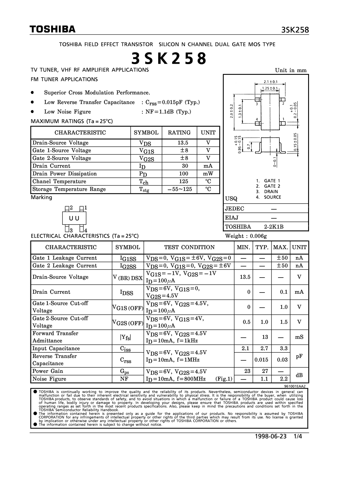 TOSHIBA 3SK258 User Manual