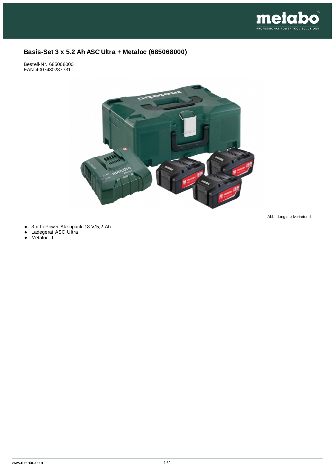 Metabo Basis-Set 3 x 5.2 Ah ASC Ultra + Metaloc User Manual