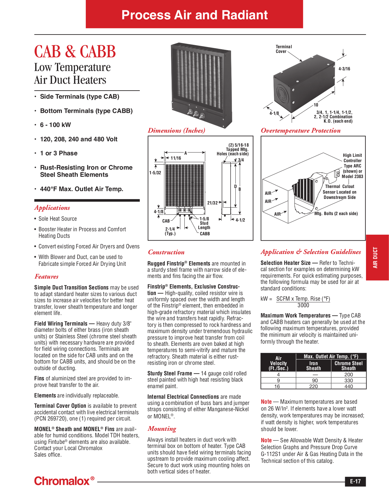 Chromalox CAB, CABB Catalog Page