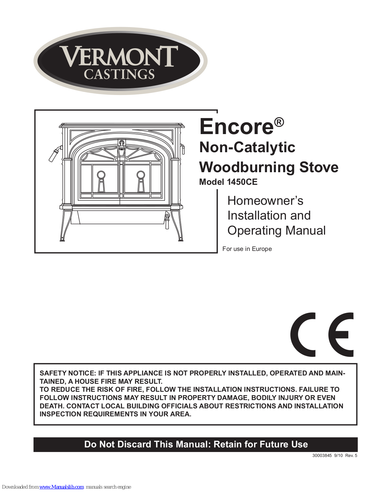 Vermont Castings Encore 1450CE, Encore 1450C Owners Installation And Operating Manual