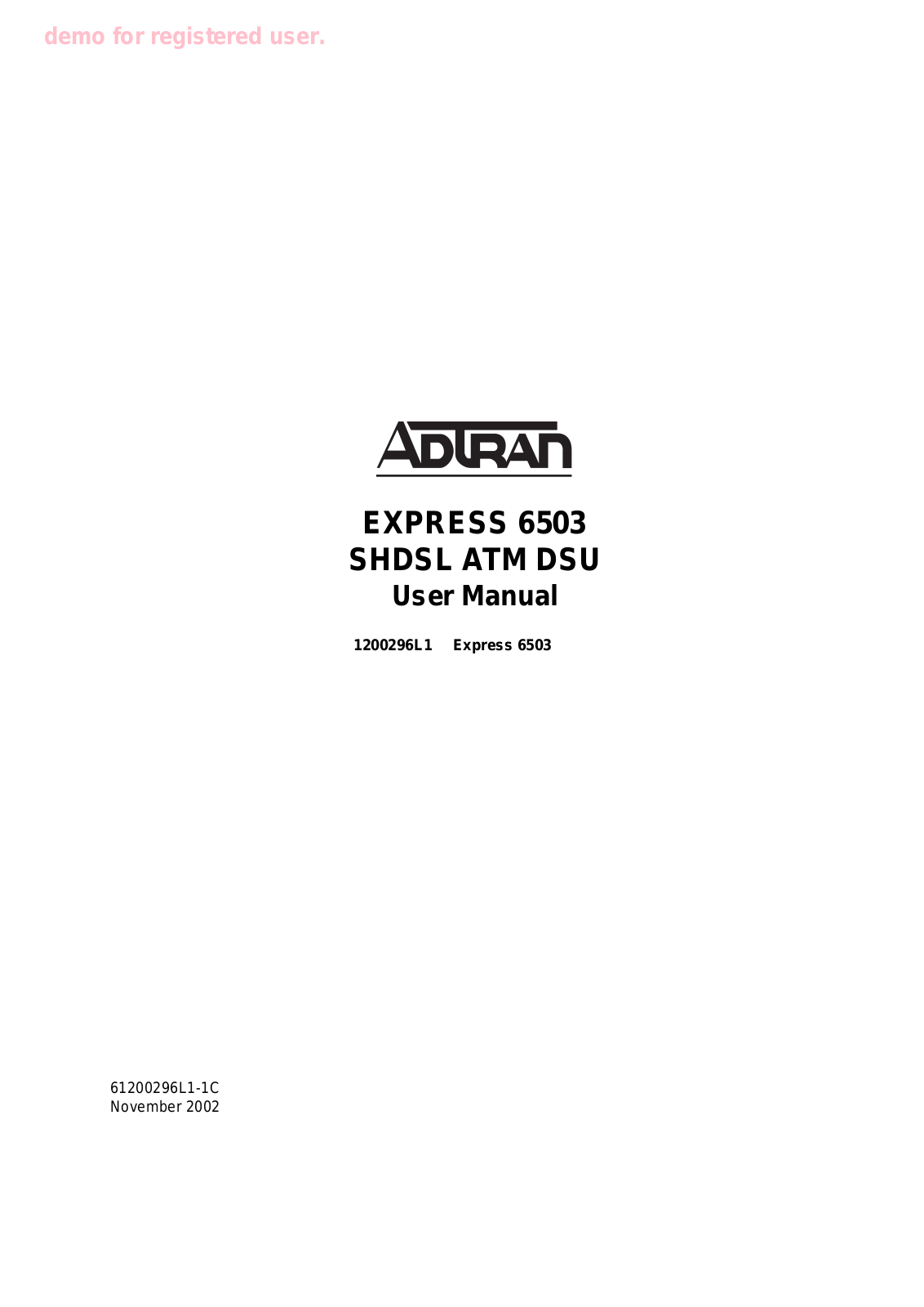 ADTRAN EXPRESS 6503 User Manual