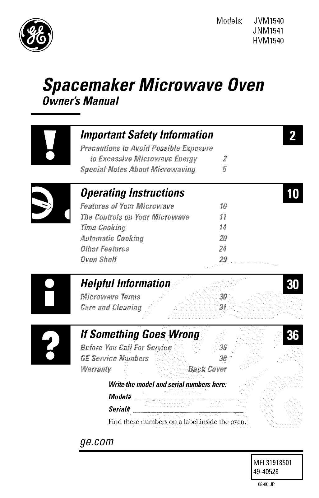 GE JVM1540SN1SS, JVM1540SM2SS, JVM1540SM1SS, JVM1540LN1CS, JVM1540LM2CS Owner’s Manual - ManualMachine.com