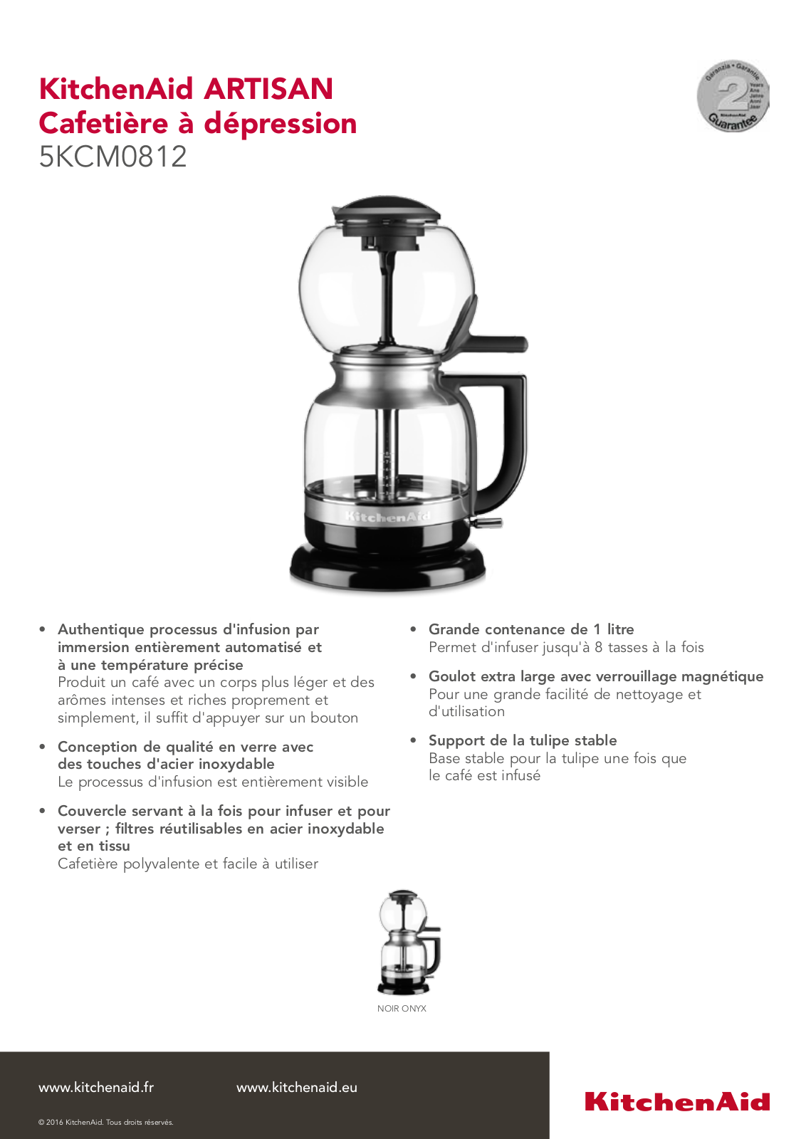 KitchenAid 5KCM0812EOB product sheet