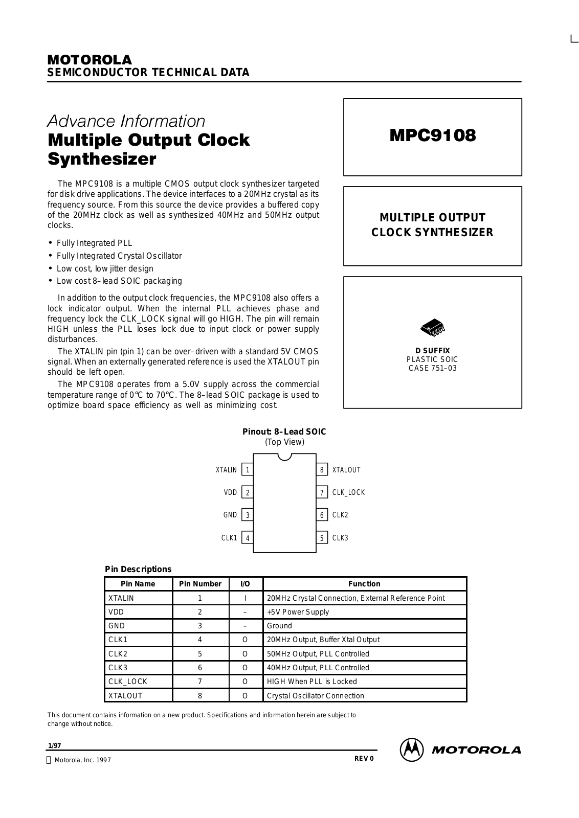 Motorola MPC9108D Datasheet