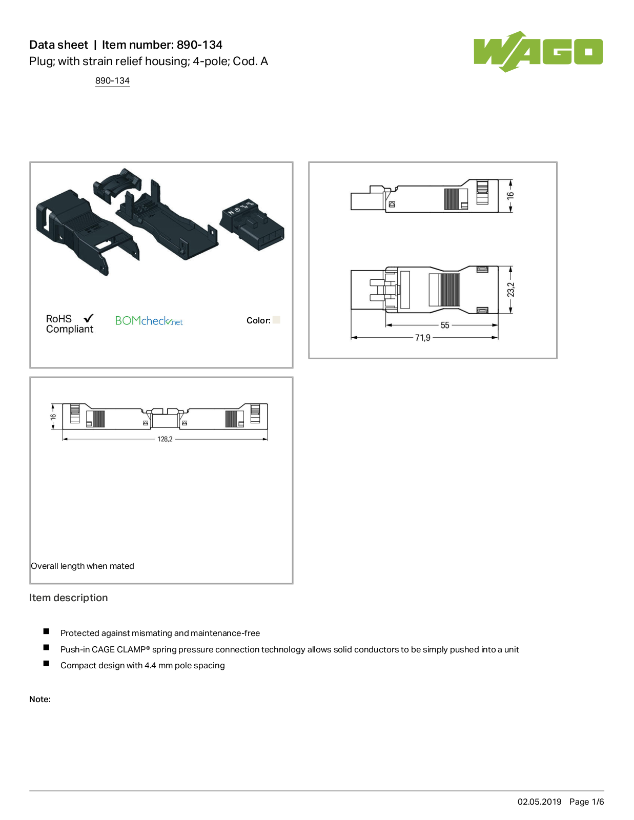 Wago 890-134 Data Sheet