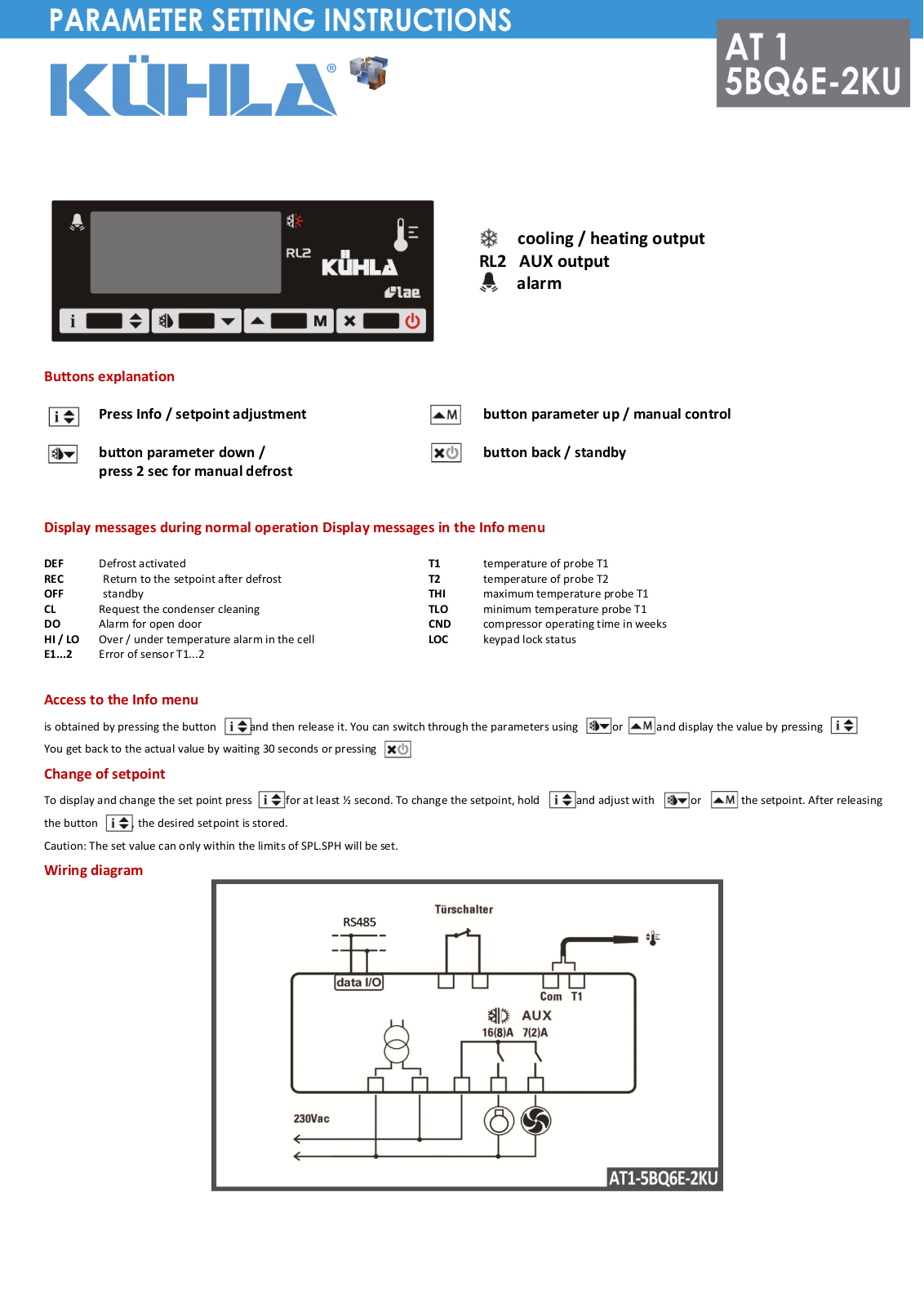 Kühla AT1-5BQ6E-2KU Setting Instructions Manual