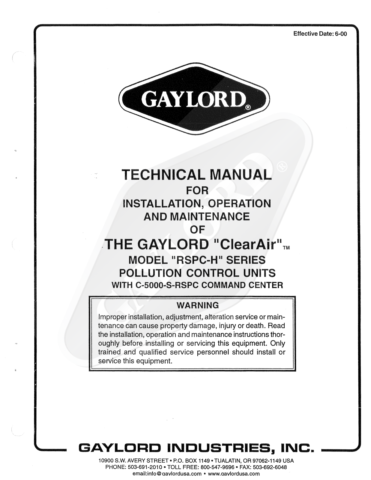 Gaylord C-5000-S-RSPC, RSPC-H Service Manual