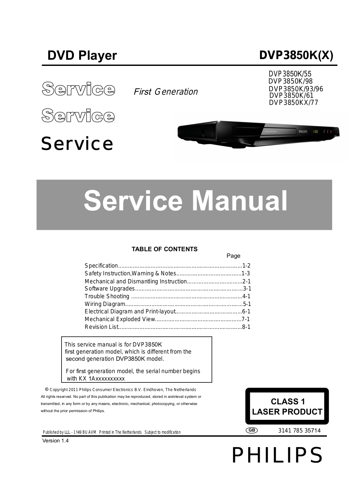 Philips DVP-3850-K-Mk1 Service Manual